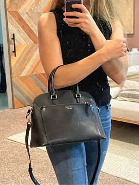 Kate Spade Black Louise Dome Satchel w/ Zippered Front Pocket